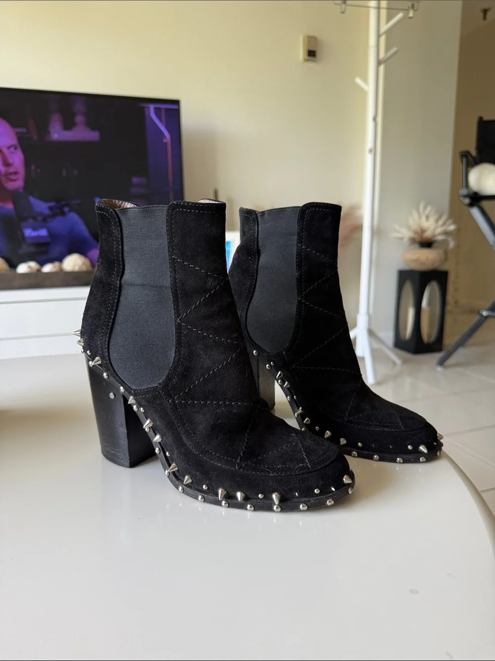Laurence Dacade Black Studded Suede Heels Ankle Boots Leather Luxury Designer 7